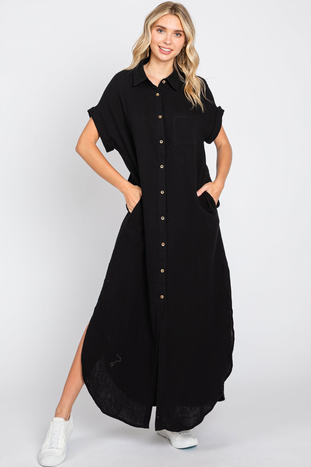 Button Down Nursing Friendly Maternity Midi Dress by PinkBlush (view 9 of 9)