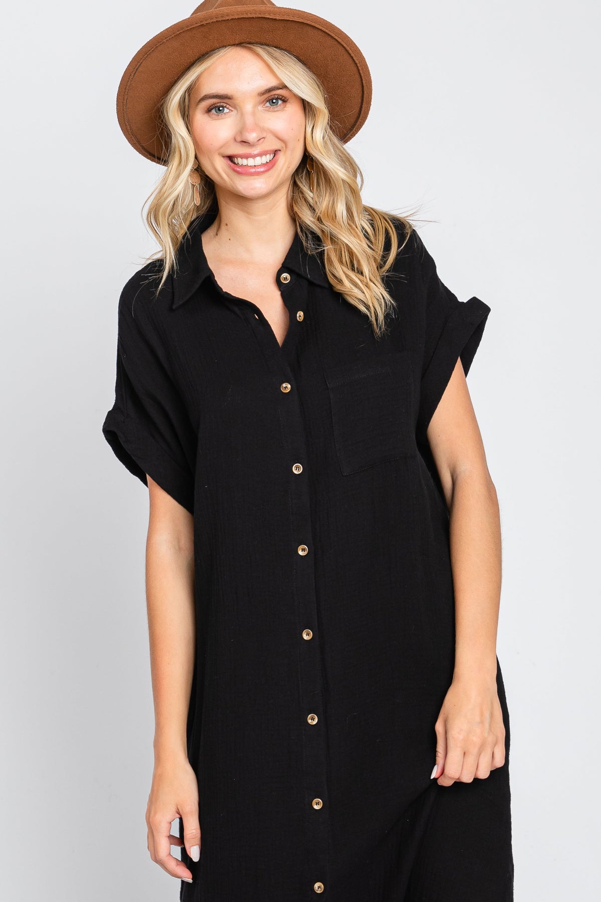 Black Button Down Midi Dress by PinkBlush at Everetts Place