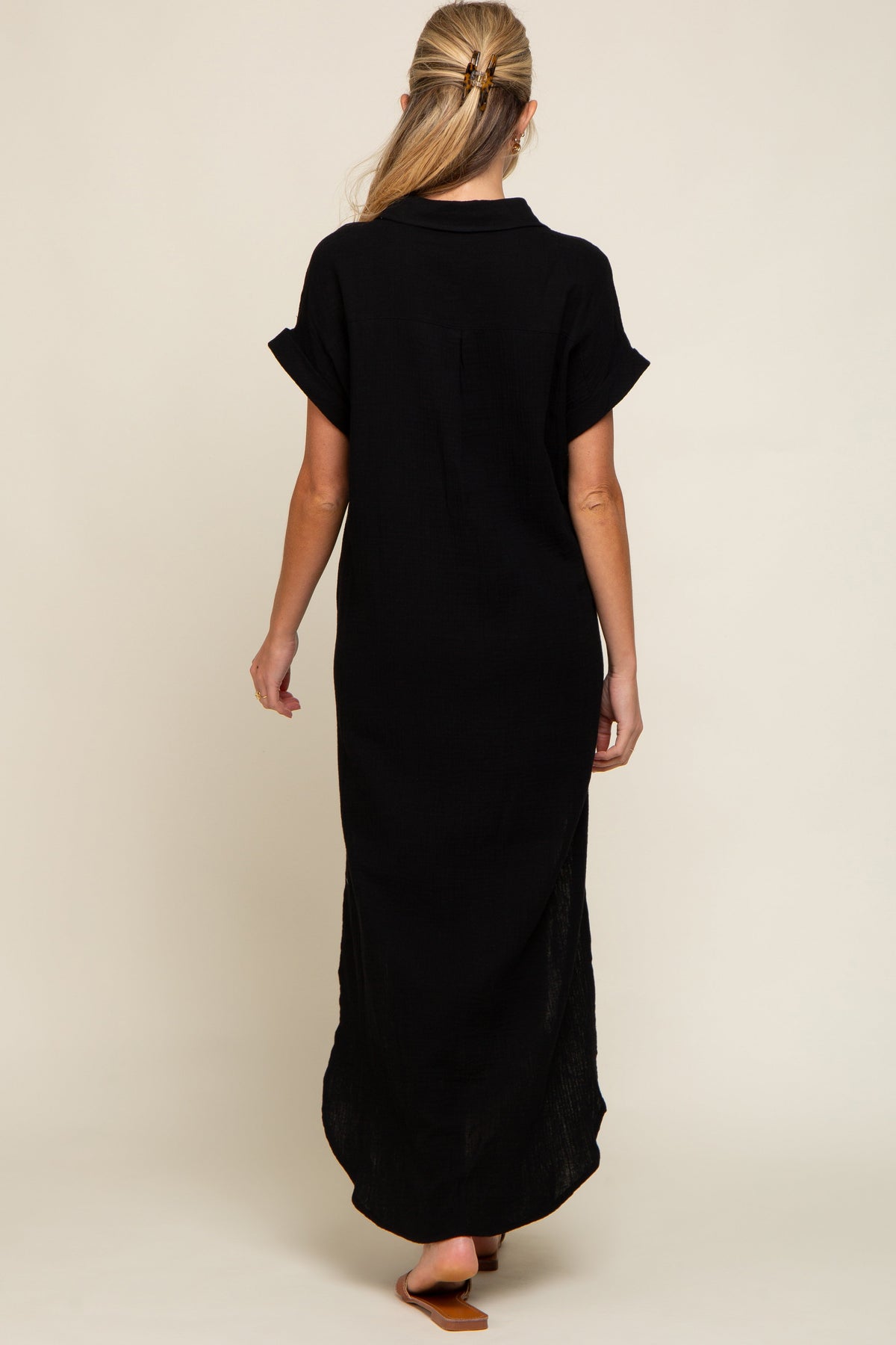 Button Down Nursing Friendly Maternity Midi Dress by PinkBlush (view 3 of 9)