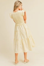 PinkBlush PinkBlush Cream Smocked Flutter Sleeve Midi Dress with Pockets for Women - Apparel & Accessories > Clothing > Dresses