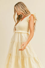 PinkBlush PinkBlush Cream Smocked Flutter Sleeve Midi Dress with Pockets for Women - Apparel & Accessories > Clothing > Dresses