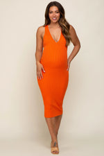 PinkBlush Premium Ribbed Knit Maternity Midi Dress with V Neck for Expecting Moms - Apparel & Accessories > Clothing > Dresses
