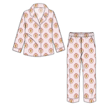 Youth button down pajama set in pink gingerbread print with long sleeve top and matching lounge pants