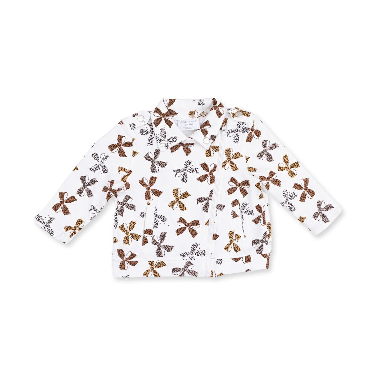 Baby motorcycle-style jacket in leopard bows print made from organic French terry