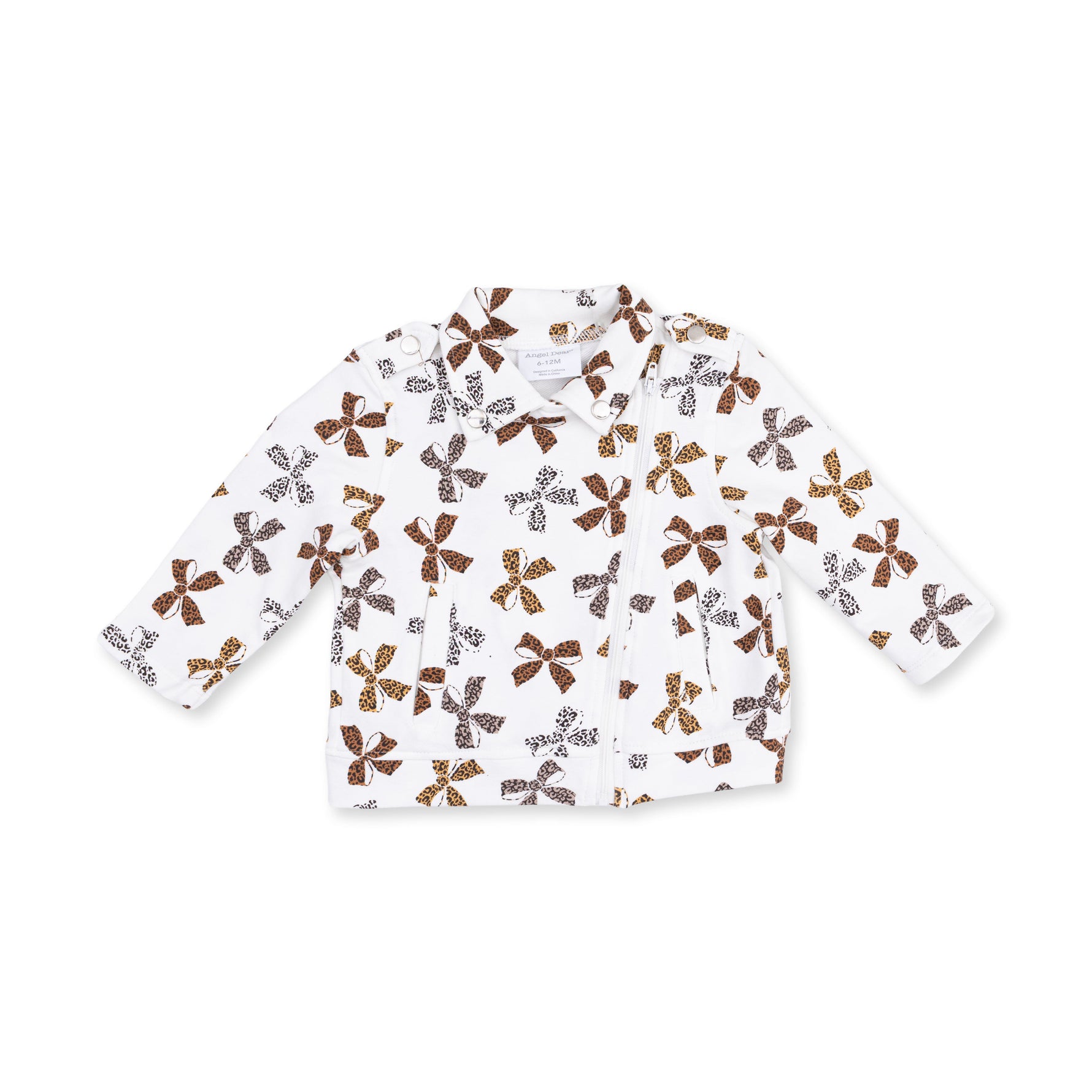 Baby motorcycle-style jacket in leopard bows print made from organic French terry