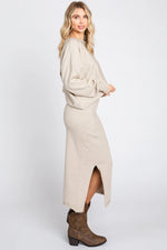 PinkBlush Chic Beige Knit Crop Top and Midi Skirt Set for Stylish Women - Apparel & Accessories > Clothing > Outfit Sets Apparel & Accessories > Clothing > Dresses