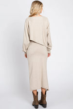 PinkBlush Chic Beige Knit Crop Top and Midi Skirt Set for Stylish Women - Apparel & Accessories > Clothing > Outfit Sets Apparel & Accessories > Clothing > Dresses