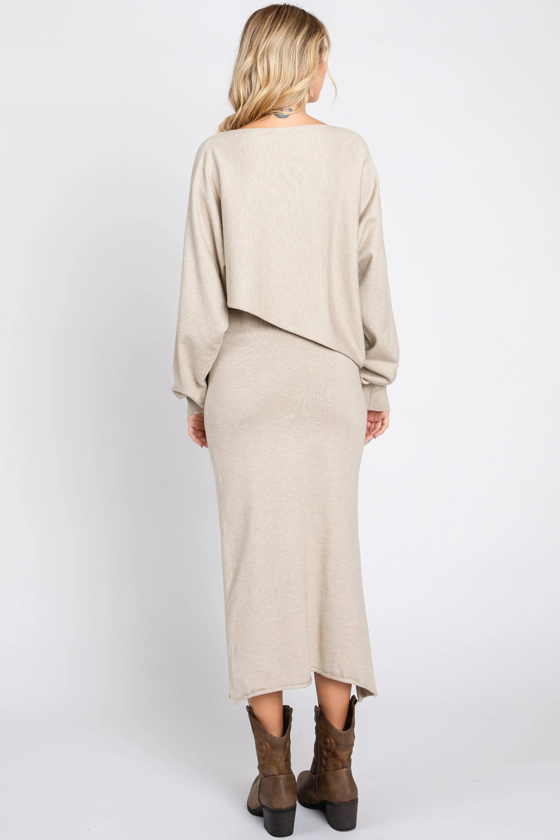 PinkBlush Chic Beige Knit Crop Top and Midi Skirt Set for Stylish Women - Apparel & Accessories > Clothing > Outfit Sets Apparel & Accessories > Clothing > Dresses