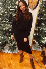 Knit Long Sleeve Crop Top Midi Skirt Set by PinkBlush