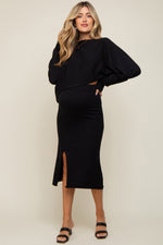 Knit Maternity Set - Long Sleeve Crop Top & Midi Skirt by PinkBlush