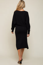 Knit Maternity Set - Long Sleeve Crop Top & Midi Skirt by PinkBlush