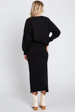 Knit Long Sleeve Crop Top Midi Skirt Set by PinkBlush