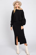 Knit Long Sleeve Crop Top Midi Skirt Set by PinkBlush