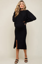 Black Knit Long Sleeve Crop Top Maternity Midi Skirt Set by PinkBlush at Everetts Place