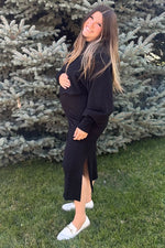 Black Knit Long Sleeve Crop Top Maternity Midi Skirt Set by PinkBlush at Everetts Place