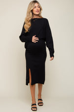 Black Knit Long Sleeve Crop Top Maternity Midi Skirt Set by PinkBlush at Everetts Place