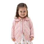Quilted baby jacket in solid mellow rose pink with long sleeves and front closure
