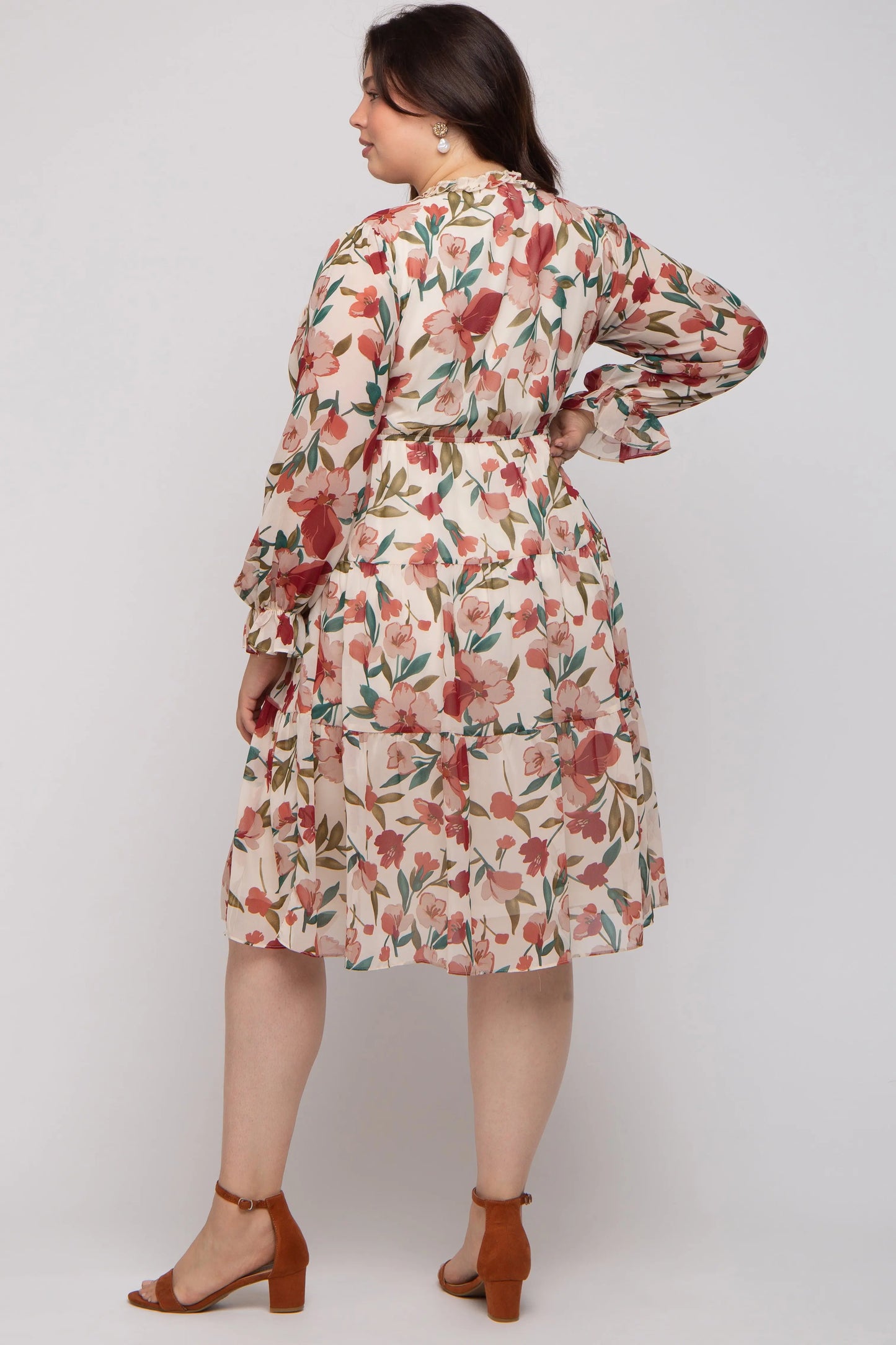 PinkBlush Elegant Floral Ruffle V Neck Maternity Plus Dress for Expecting Moms - Apparel & Accessories > Clothing > Dresses