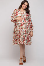 PinkBlush Elegant Floral Ruffle V Neck Maternity Plus Dress for Expecting Moms - Apparel & Accessories > Clothing > Dresses
