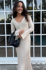 Taupe Ribbed Knit Maxi Dress by PinkBlush