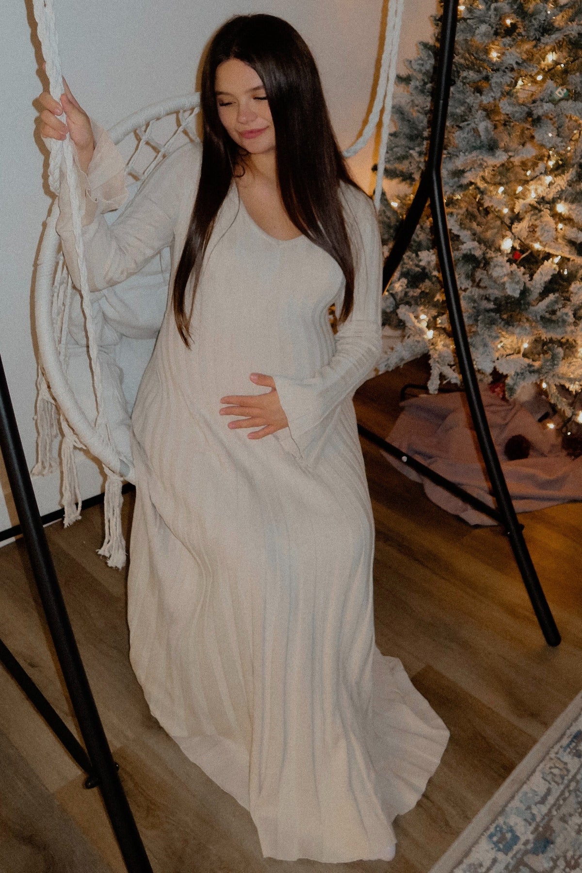 Taupe Ribbed Maternity Knit Maxi Dress by PinkBlush