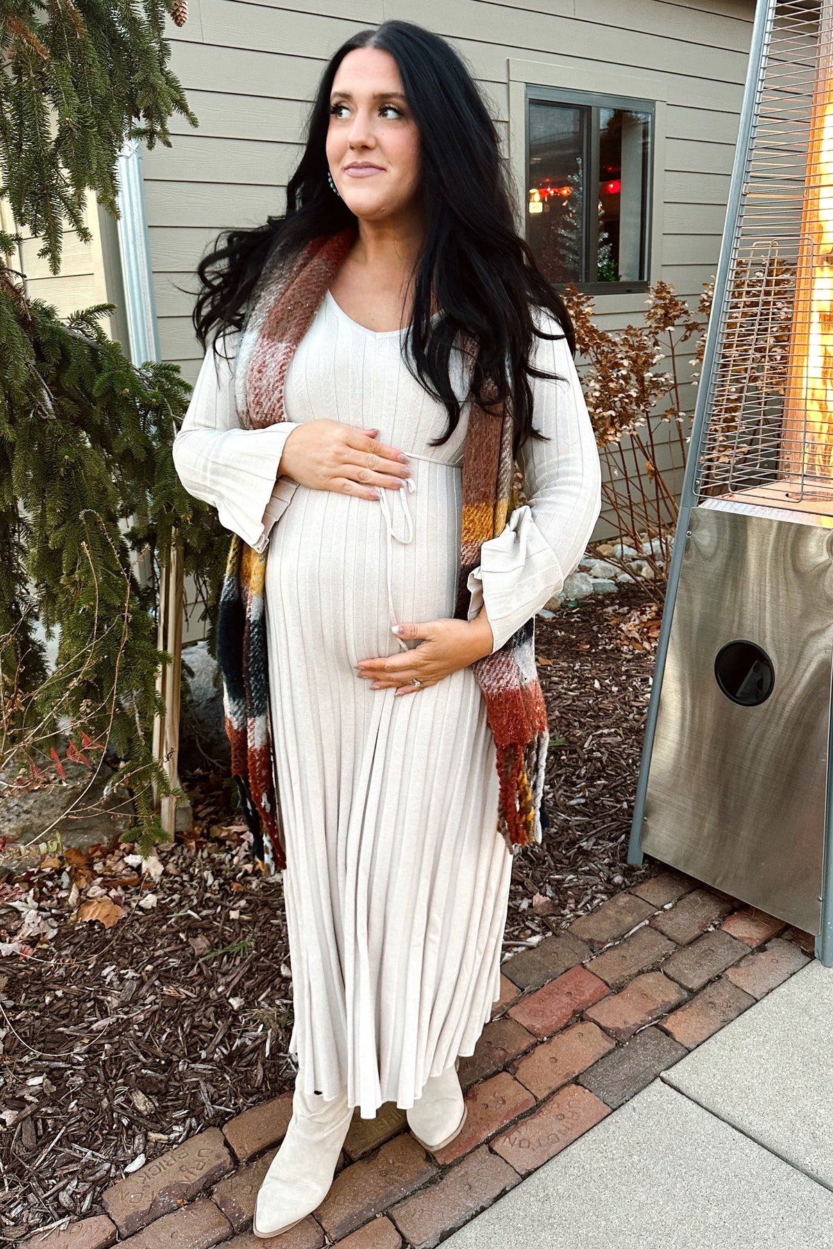 Taupe Ribbed Maternity Knit Maxi Dress by PinkBlush