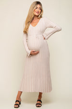 Taupe Ribbed Maternity Knit Maxi Dress by PinkBlush