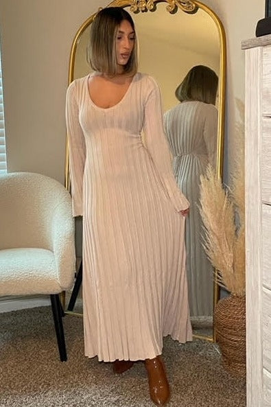 Taupe Ribbed Knit Maxi Dress by PinkBlush