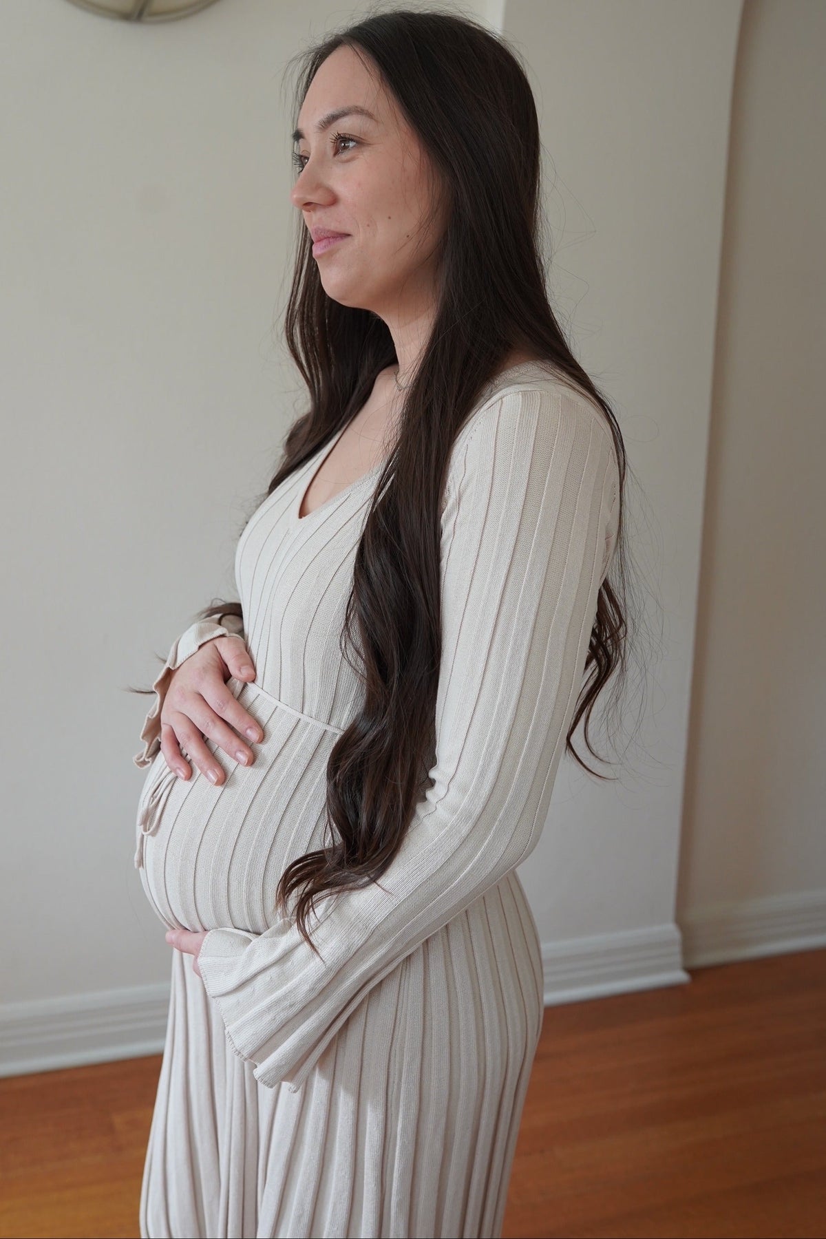 Taupe Ribbed Maternity Knit Maxi Dress by PinkBlush