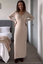 Taupe Ribbed Knit Maxi Dress by PinkBlush