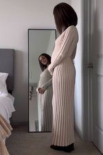 Taupe Ribbed Maternity Knit Maxi Dress by PinkBlush