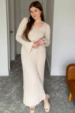 Taupe Ribbed Knit Maxi Dress by PinkBlush