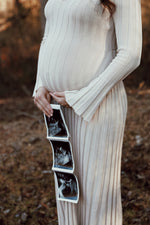 Taupe Ribbed Maternity Knit Maxi Dress by PinkBlush