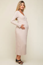 Taupe Ribbed Maternity Knit Maxi Dress by PinkBlush
