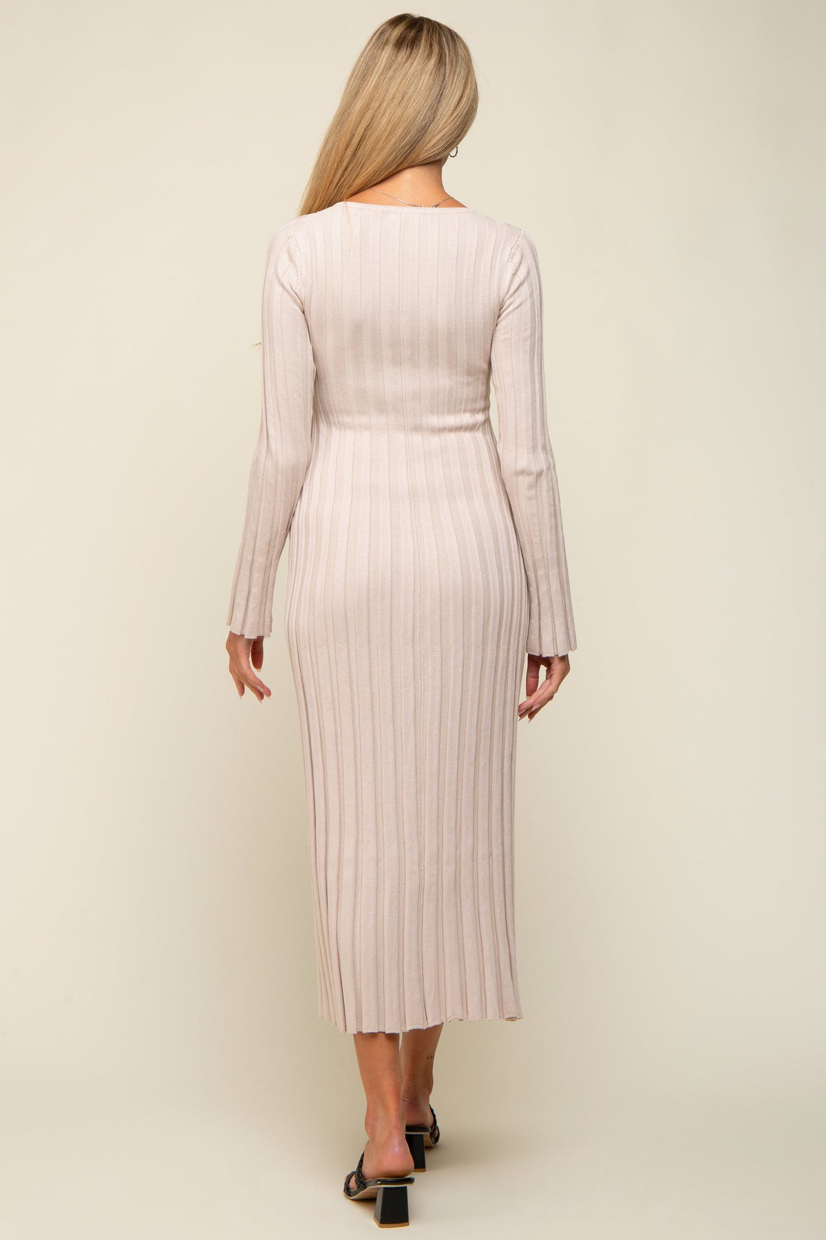 Taupe Ribbed Maternity Knit Maxi Dress by PinkBlush
