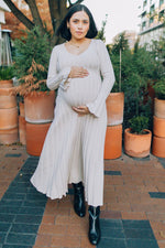 Taupe Ribbed Maternity Knit Maxi Dress by PinkBlush