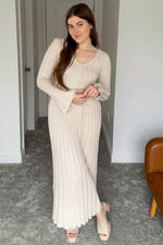 Taupe Ribbed Knit Maxi Dress by PinkBlush