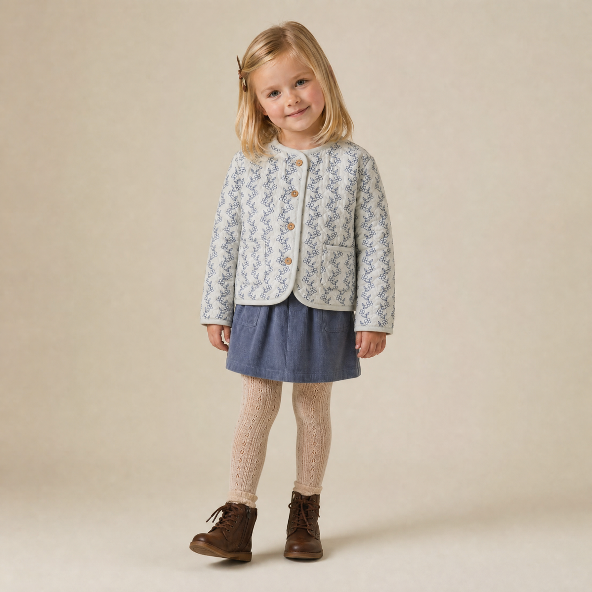 Organic Quilted Buttoned Jacket - Bluebell Vine by Makemake Organics