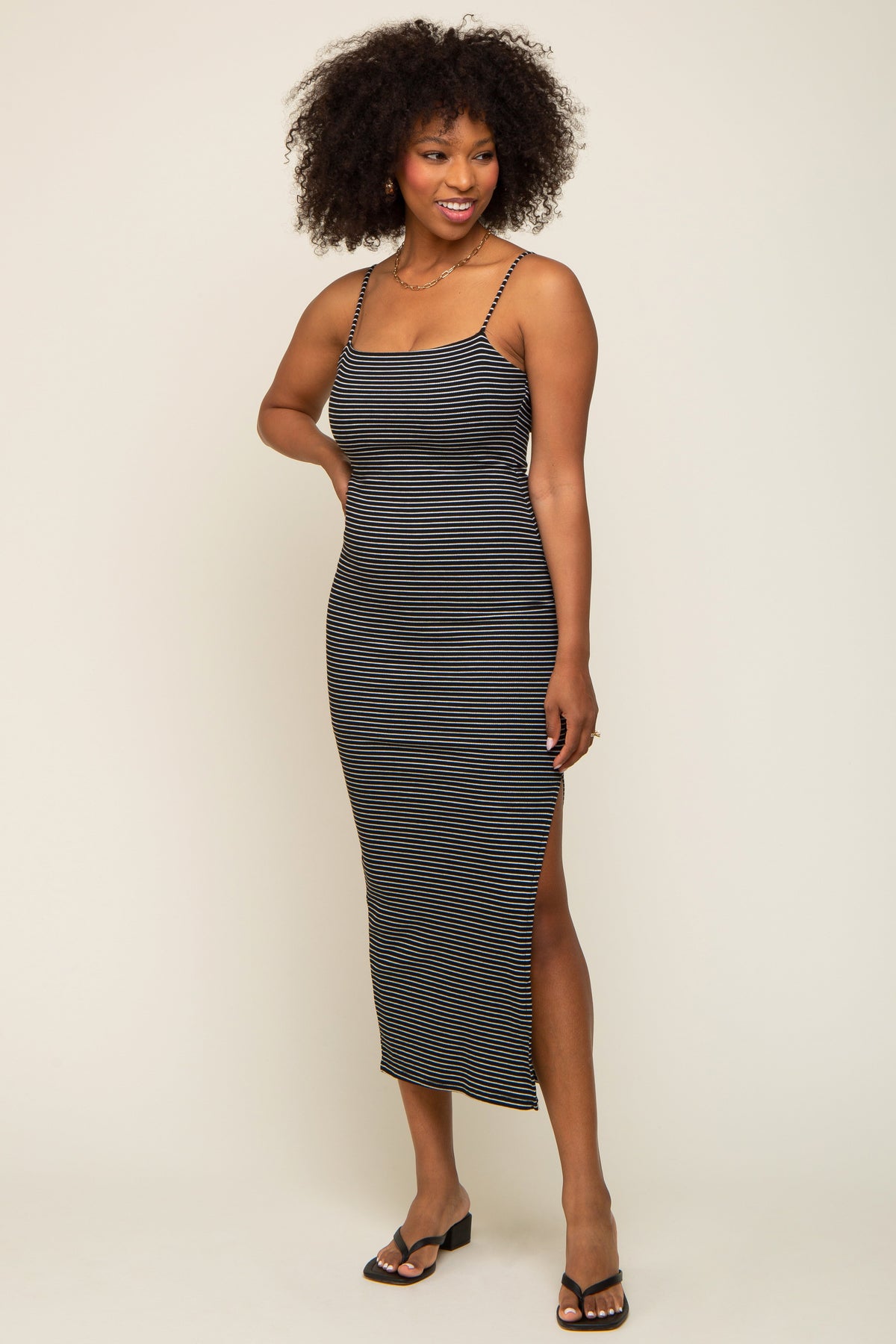 Black Striped Sleeveless Fitted Maxi Dress by PinkBlush at Everetts Place