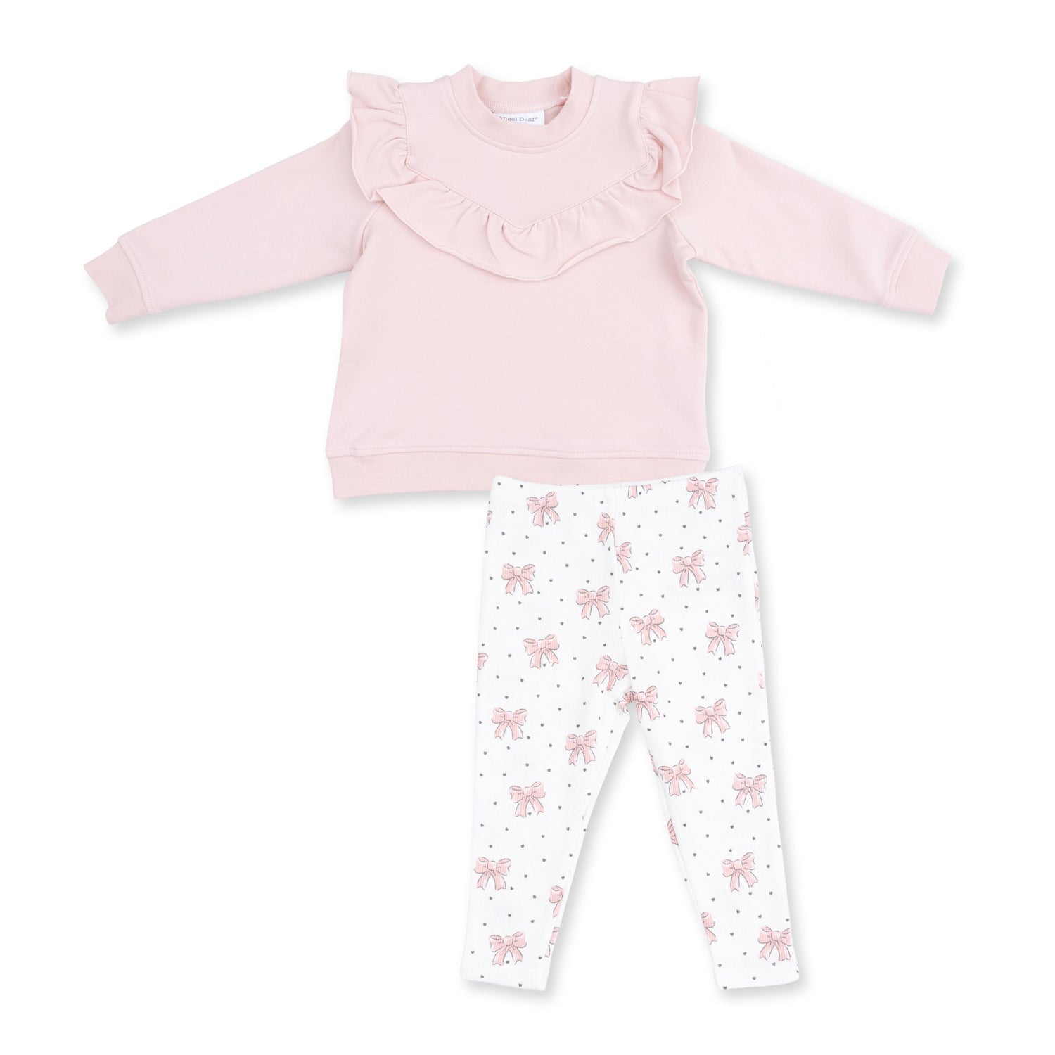 Veiled Pink Bows V-Ruffle Sweatshirt and Legging Set by Angel Dear (view 2 of 5)