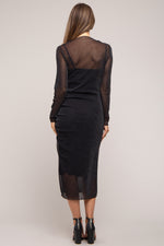 Black Shimmer Mesh Maternity Midi Dress - Ruched Long by PinkBlush