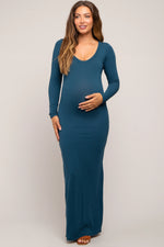 PinkBlush Dark Teal Maternity Maxi Dress with Long Sleeves for Expecting Mothers - Apparel & Accessories > Clothing > Dresses