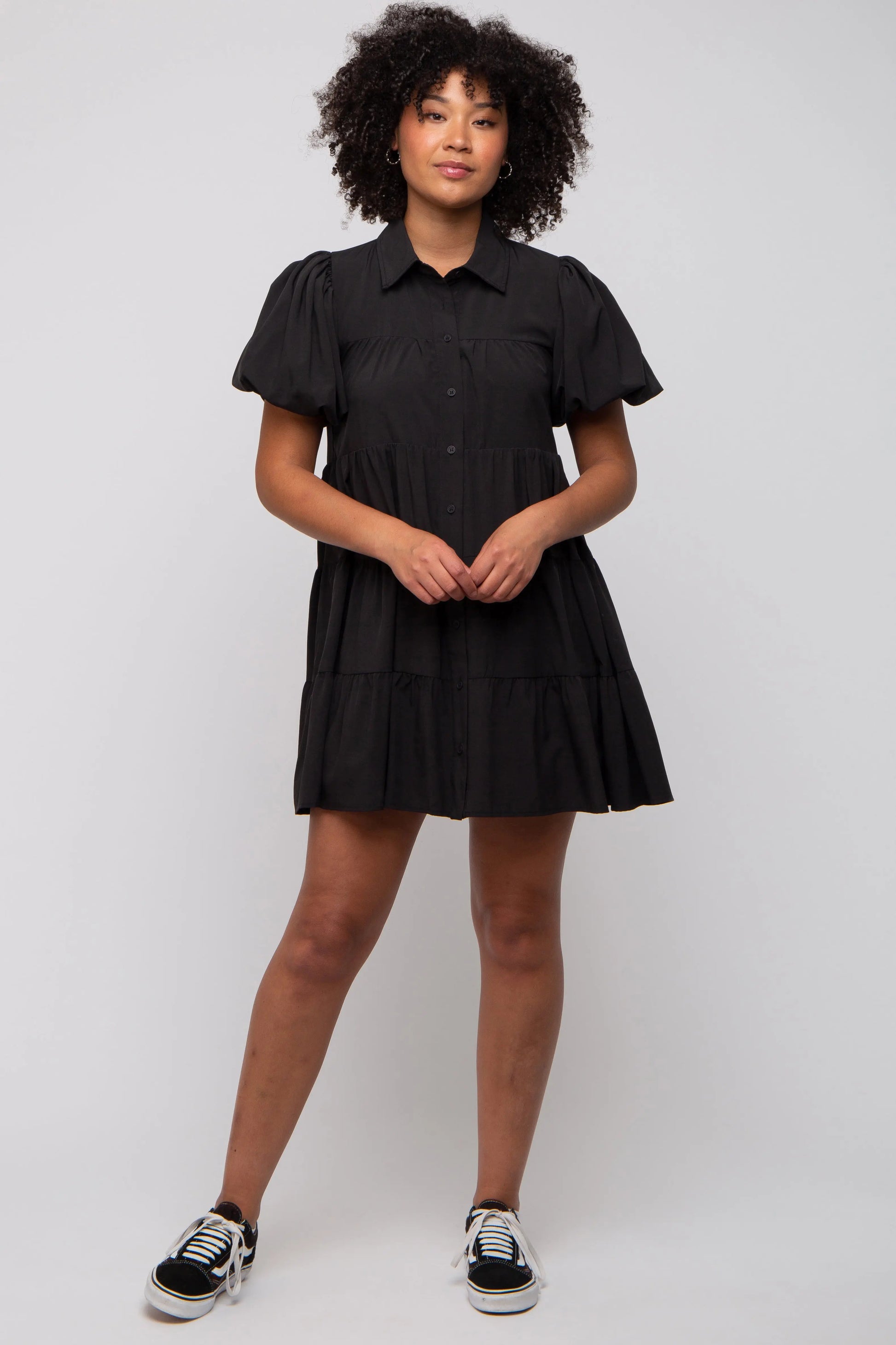 Black Puff Sleeve Mini Shirt Dress With Oversized Sleeves PinkBlush