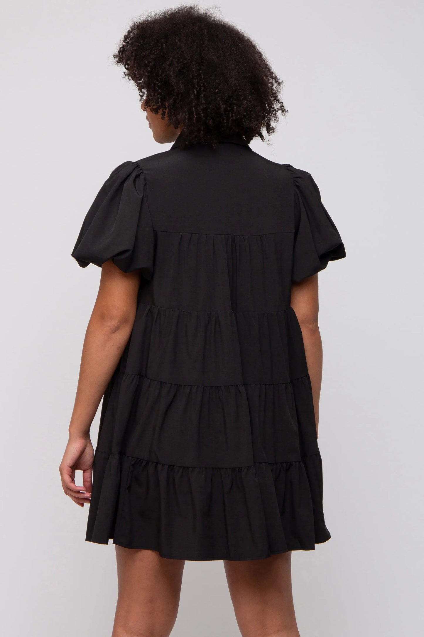 Black Puff Sleeve Mini Shirt Dress With Oversized Sleeves PinkBlush