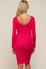 PinkBlush Magenta Ribbed Knit Long Sleeve Fitted Maternity Dress for Expecting Moms - Apparel & Accessories > Clothing > Maternity Clothing > Maternity Dresses Apparel & Accessories > Clothing > Dresses