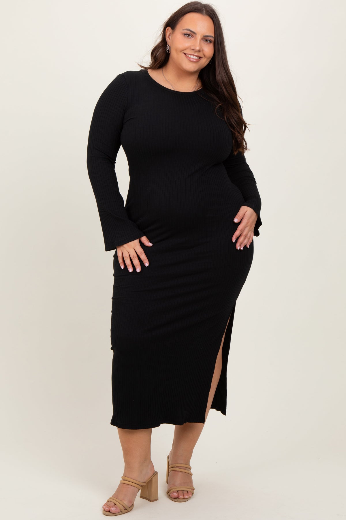 Ribbed Knit Plus Size Maternity Maxi Dress by PinkBlush