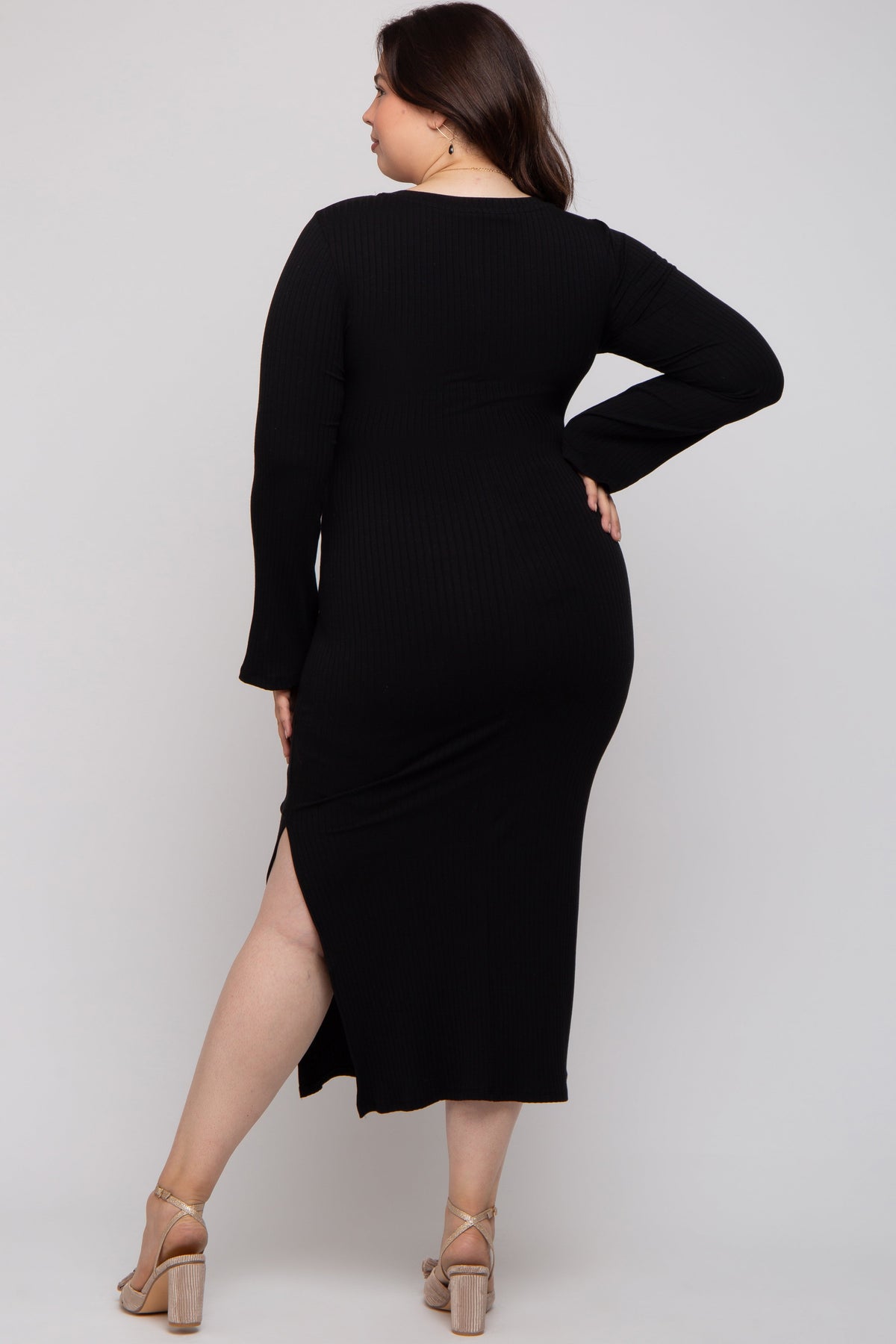 Ribbed Knit Plus Size Maternity Maxi Dress by PinkBlush