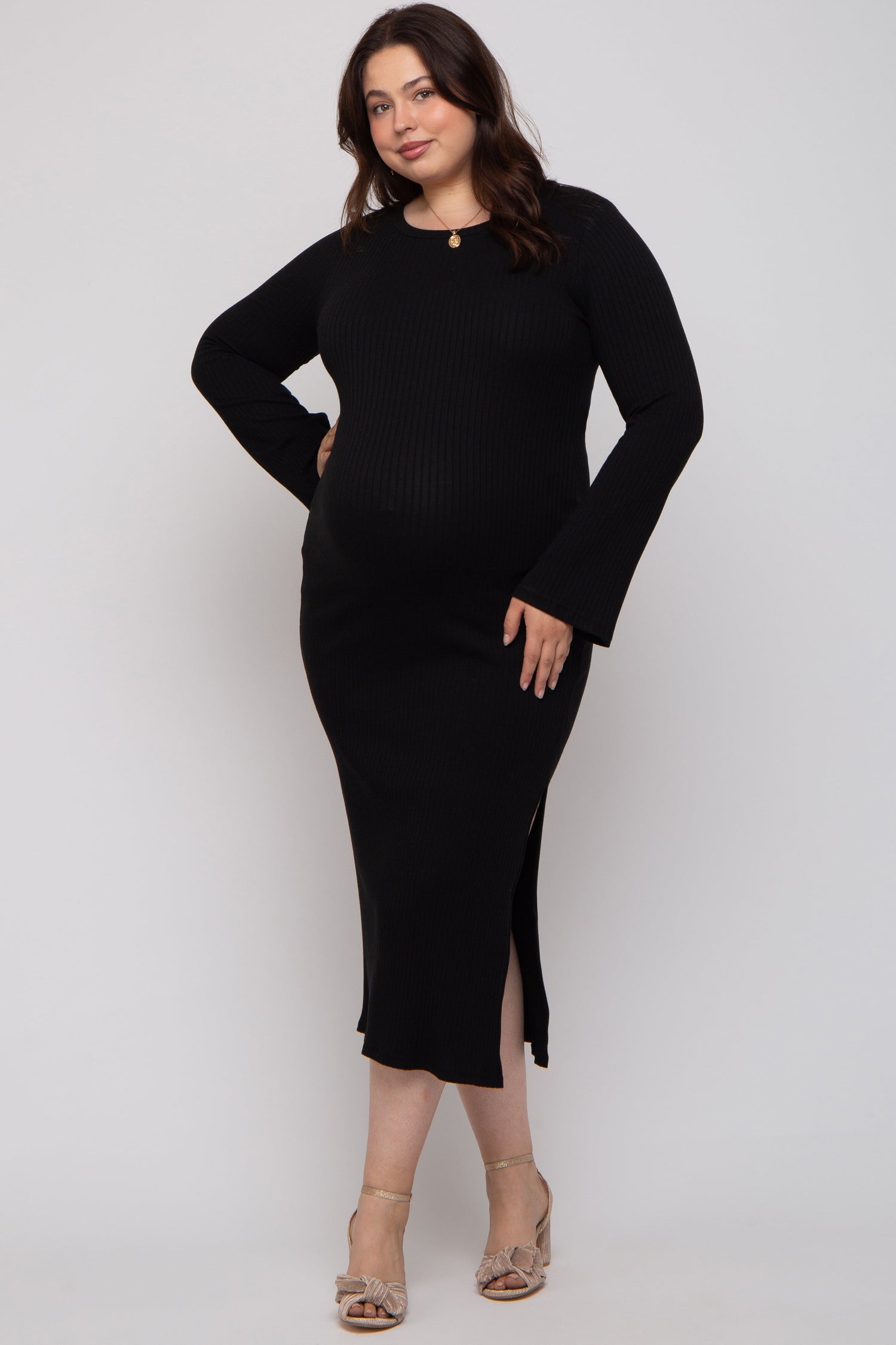 Ribbed Knit Plus Size Maternity Maxi Dress