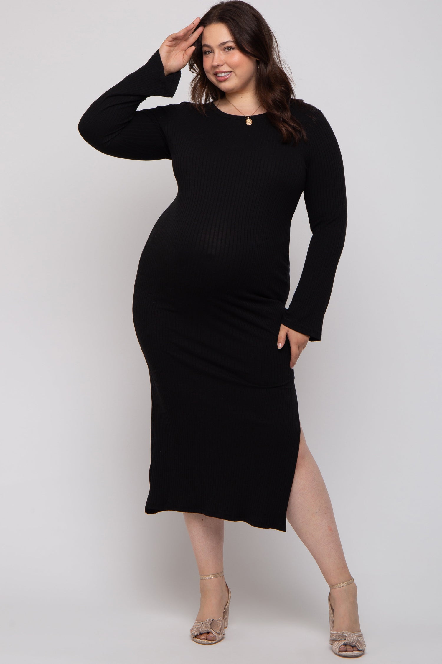 Ribbed Knit Plus Size Maternity Maxi Dress