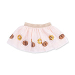 Tutu skirt with tulle overlay, sparkle waistband, sequin pumpkin and sunflower appliques, and bike shorts underneath